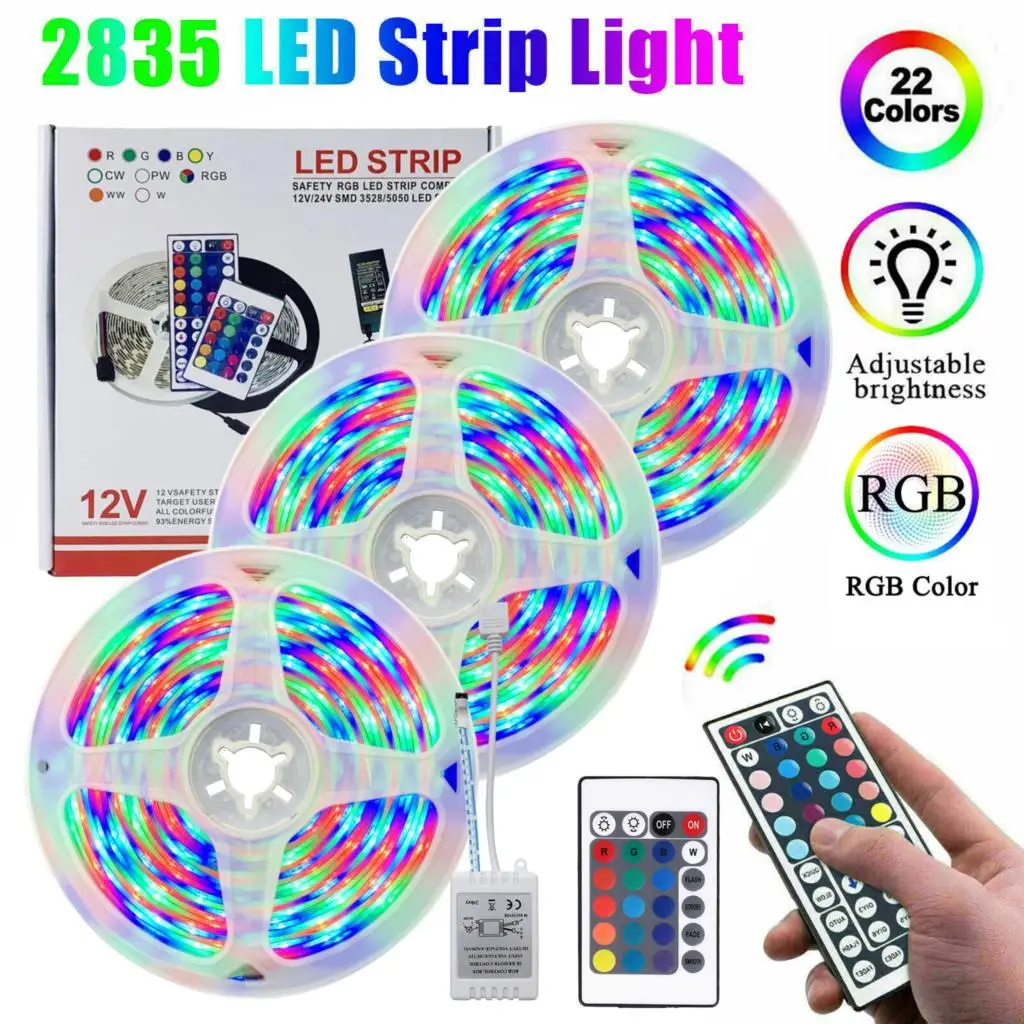 2835 SMD Flexible RGB LED Strips IP65 Waterproof Luminous Tape Band 12V with IR Remote Controller Light Stripe for Home Bedroom