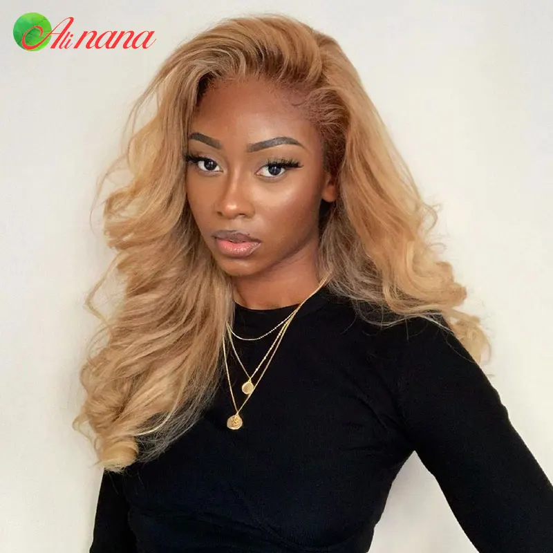 Perruque Lace Body Wave péruvienne naturelle, cheveux humains, blond miel 1B/27, 13x4, pre-plucked, avec baby hair, pour femmes africaines, 4/27