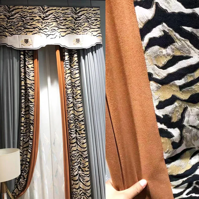 Luxury Velvet Gilding Leopard Print Curtain Drapes for Living Room Blackout Curtain Panel for Villa Examplary Suit Decor Curtain