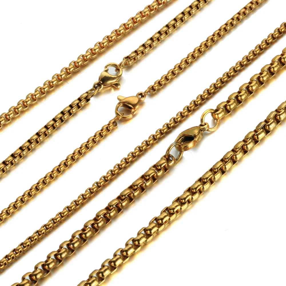 5pcs/10pcs/20pcs Wholesale Price 2/3/4/5mm Gold Color Unisex Rolo Box Chain Necklace 316L Stainless Steel  DIY Jewelry