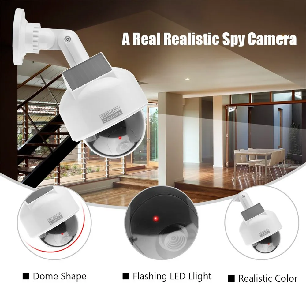 cctv dummy camera fake solar power video surveillance outdoor flashing red led Simulation ptz battery security dome dummy cam