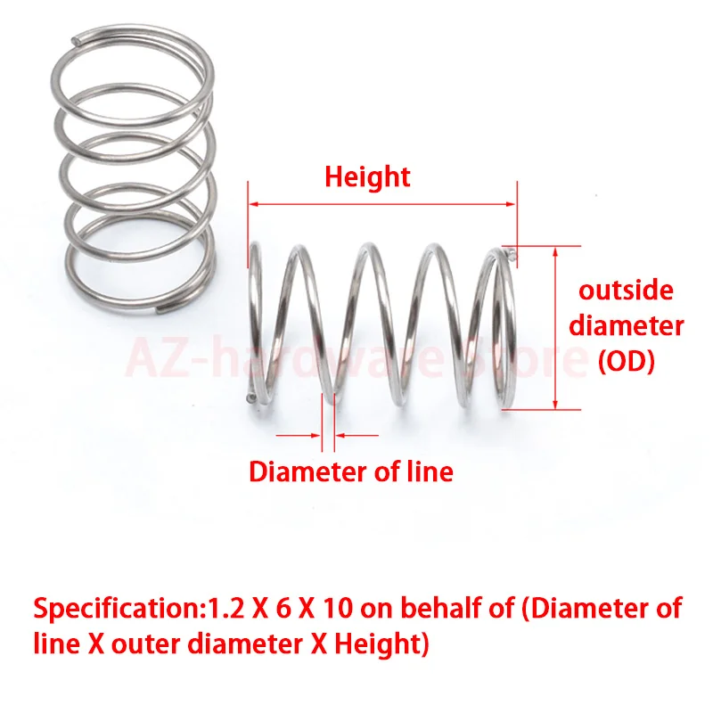 304 ze stali nierdzewnej sprężyna dociskowa zwrotu drut ze stali sprężynowej średnica 0.6 ~ 0.7mm średnica zewnętrzna 3 ~ 12mm 10 sztuk