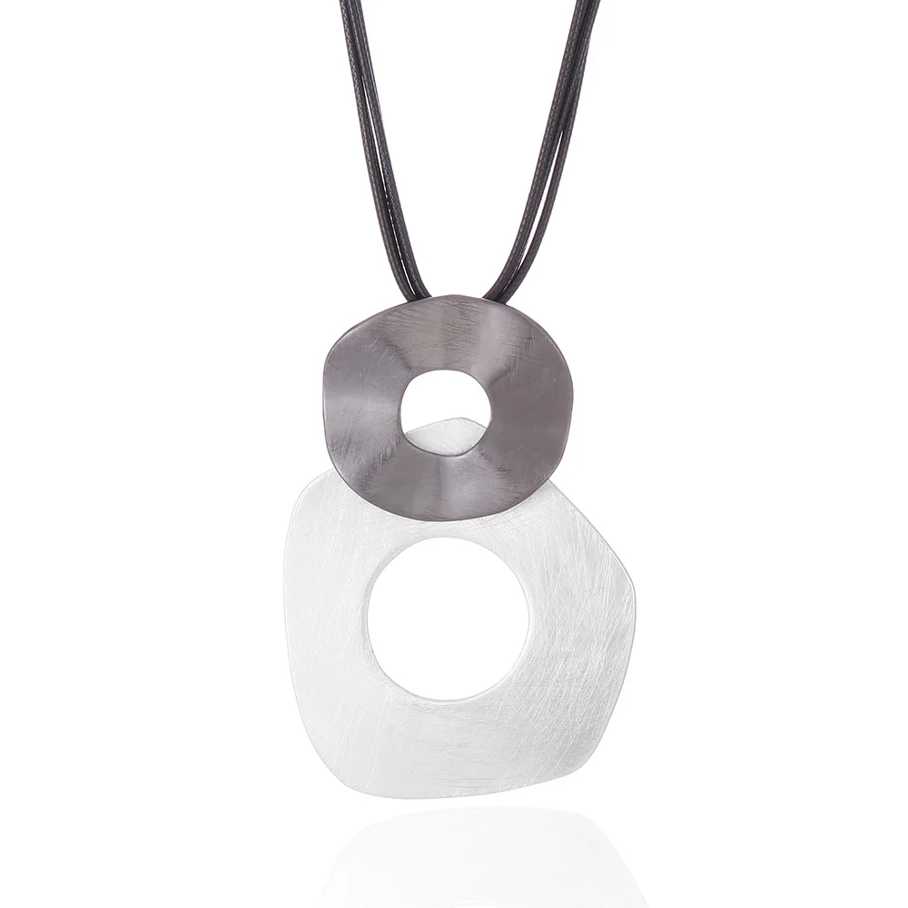 Long Necklace Double Circle Vintage Statement Geometric Pendants Women Fashion Jewelry Collares Mujer Kolye Jewelry