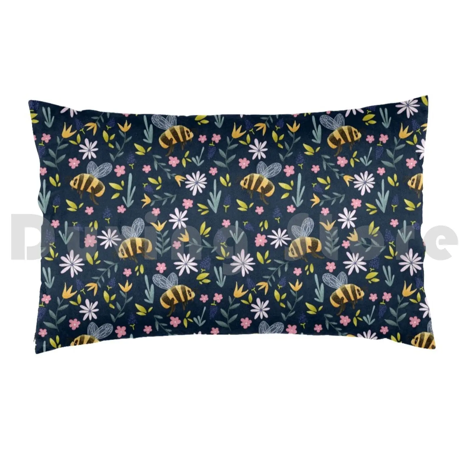 Cute Bumblebees-Dark Version Pillow Case Printed 50x75 Bumblebees Jump Spring Summer Animals Bee Bees