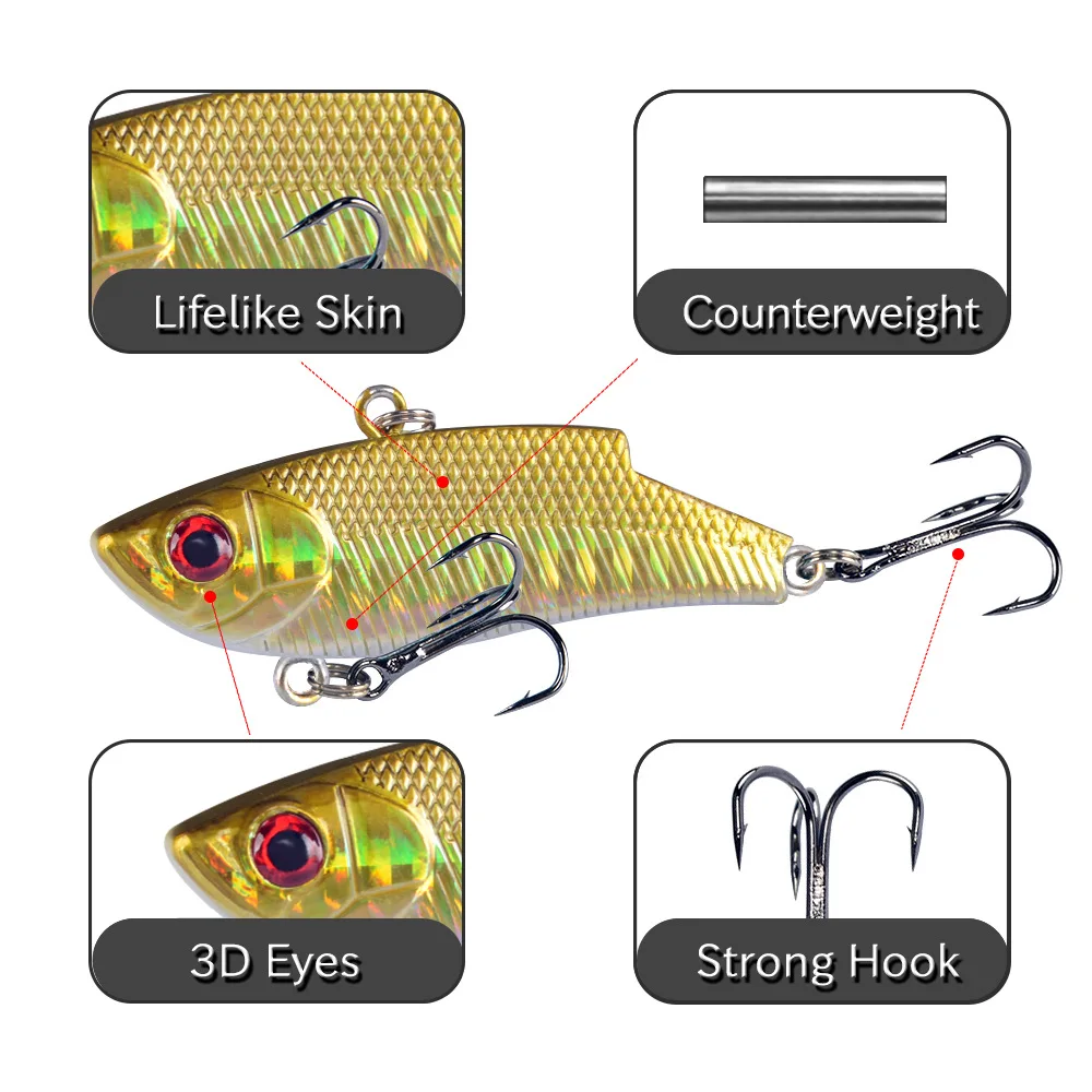 1 PC  5.5cm/9g Tough Fishing Lure VIB Rattlin Hook Fishing Sinking Vibration Rattlin Hooktion Bait Pencils Fishing Gear