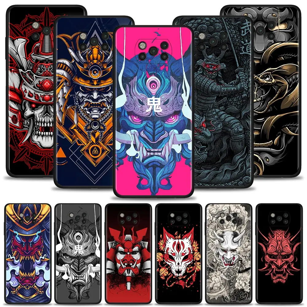 Samurai Oni Mask Case For Xiaomi Poco X3 NFC X4 M4 Pro M3 M5 Pro F5 F1 for Mi 13 12 11 11T 12T 10T Pro 9T Note 10 Lite Shell