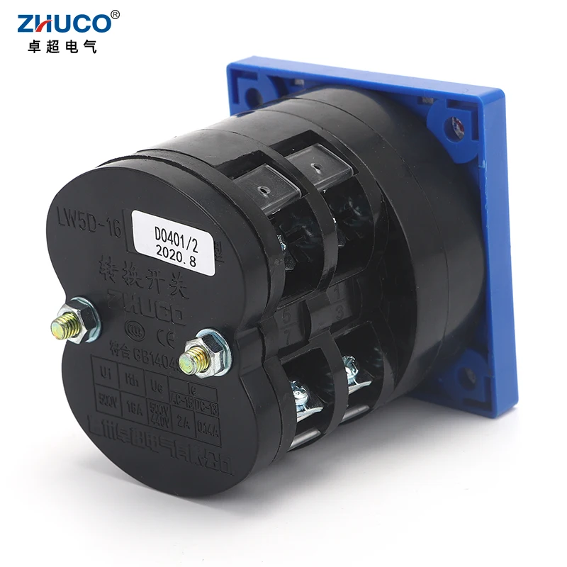 ZHUCO LW5D-16/D0401.2L16A Three Position Two Pole Silver Contact Rotary Selector Latching Control Changeover Cam Switch