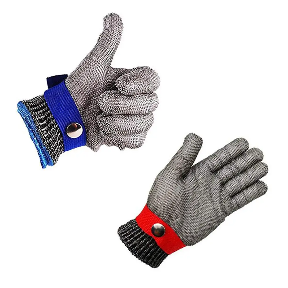 Segurança corte prova facada resistente luva, aço inoxidável Metal Mesh, alto desempenho, nível 5 proteção, azul e vermelho