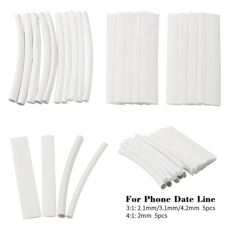 20pcs Heat Shrink Tubing Sleeve White 3/4:1 Wrap Wire For iPhone For iPad For Android For Samsung Data Line Heat shrink Tubes