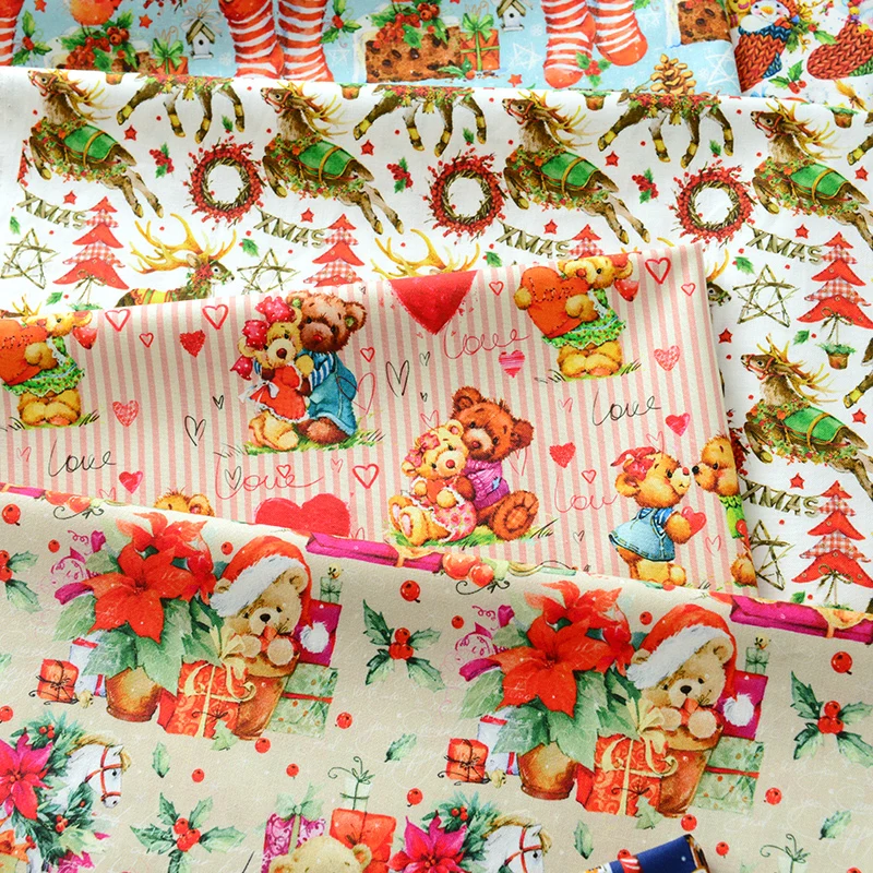 Christmas deer Christmas deer bear Santa Claus 100% Cotton Fabric DIY Tissue Patchwork Printed Sewing Christmas decoration