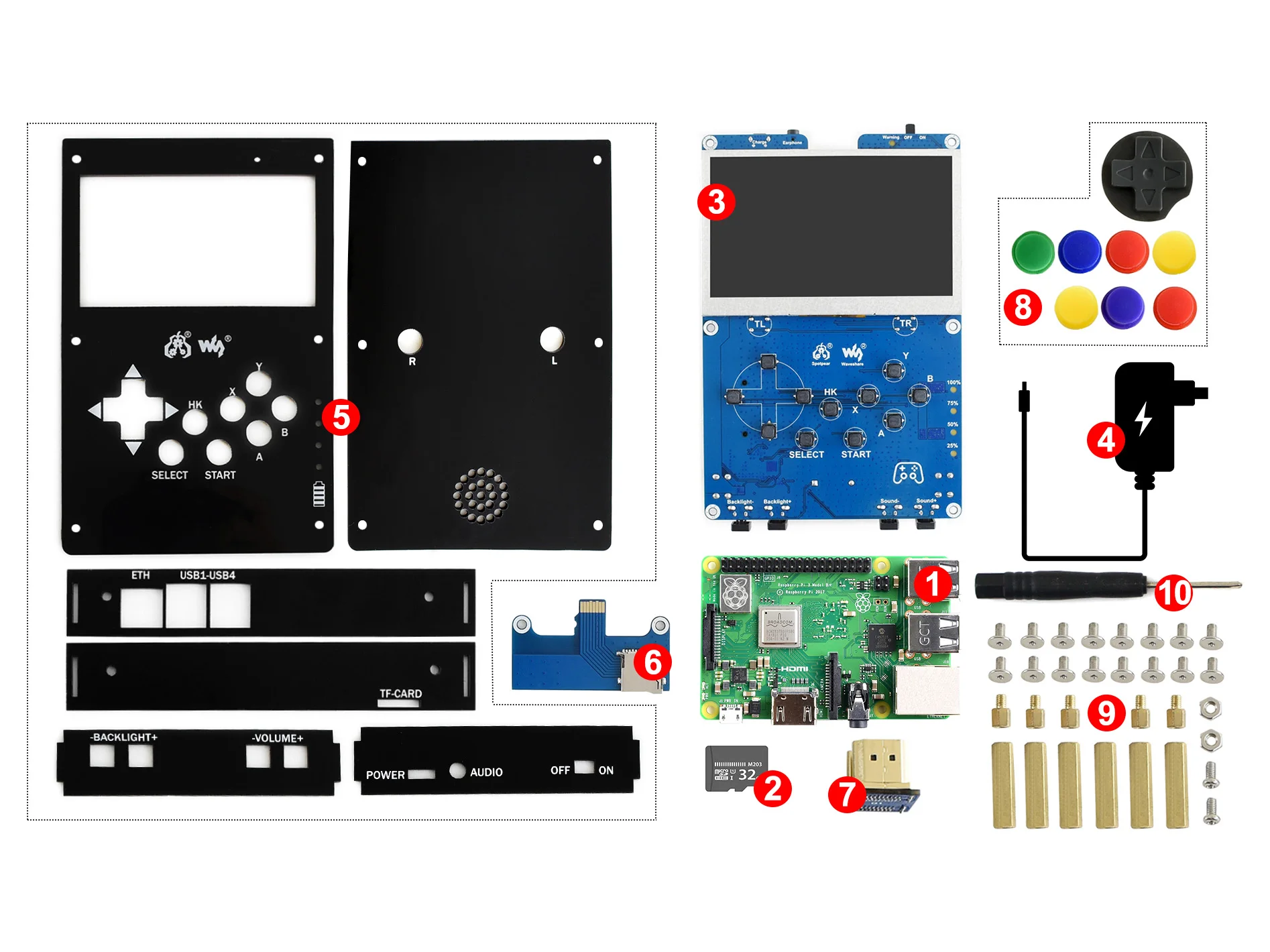 Waveshare – Console de jeu vidéo Portable GamePi43, avec Raspberry Pi, écran IPS de 4.3 pouces