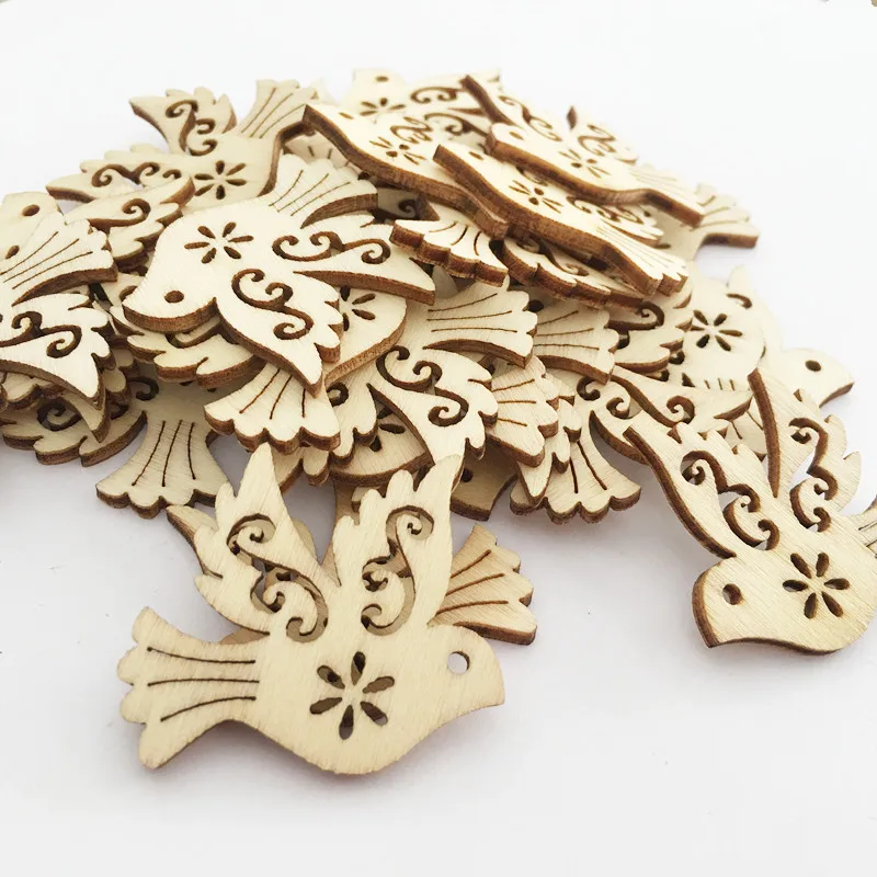 20PCS Unfinished Wooden Birds Shaped Crafts Wood Cutouts Embellishment Wood Craft Slices for DIY Scrapbooking Card Making Props