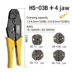 HS-03B  crimping pliers for non-insulated tabs and receptacles self-adjusting capacity 1.5-6mm2 15-10AWG brand hand tools