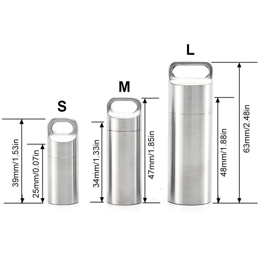 Waterproof Capsule Seal Bottle Mini Stainless Steel EDC Survival Pill Box Container Capsule Pill Bottle Tank Case for Outdoors T