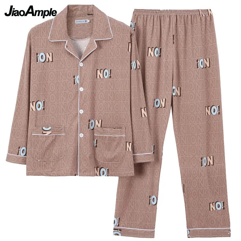 Men's Pajamas 2025 Autumn New Cotton Sleepwear Male Cartoon Long-sleeved Trousers Cardigan Casual Nightwear Pijamas Two-piece