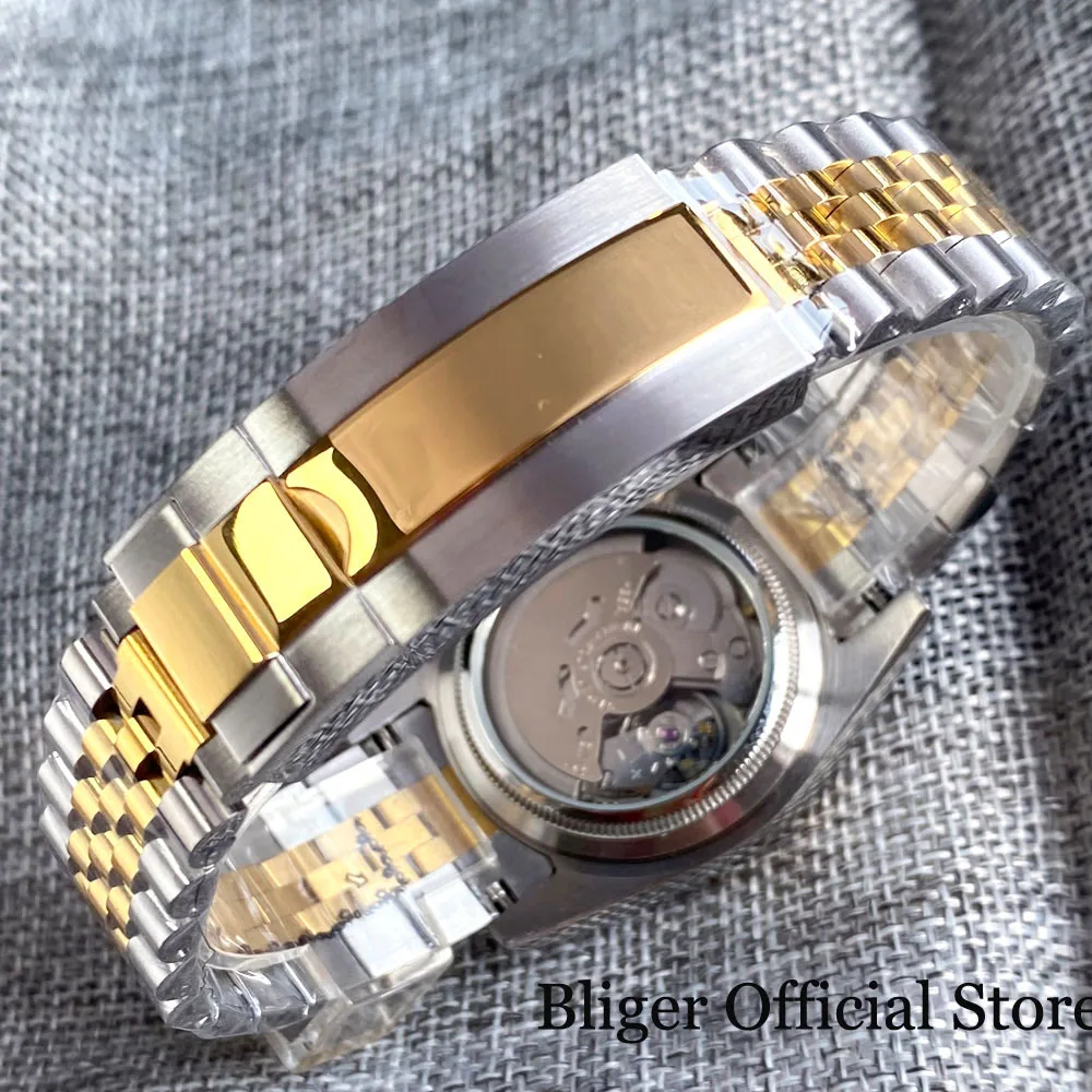 BLIGER-Reloj Automático para hombre, pulsera de cristal con bisel acanalado dorado, 36mm, 39mm, Nologo, NH35A, PT5000, dos tonos