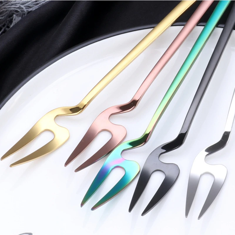 Stainless Steel Two-tine Fork Fruit Fork set Tableware Multiple Use Snack Cake Dessert Forks Cafeteria Home Flatware