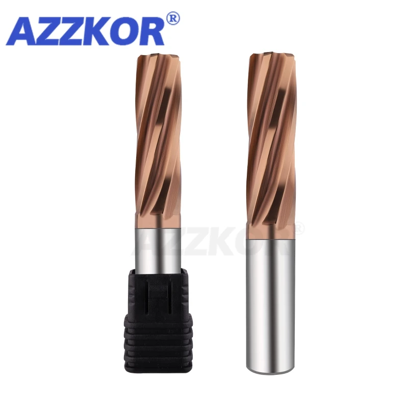 AZZKOR Carbide Machine Reamer Coated Spiral Flutes H7 Tolerance Precision Chucking Hardened Steel 6 Flutes For Metal HRC65