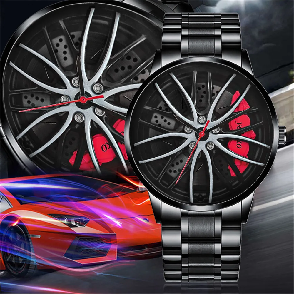 New Fashion Men Luxury Watches Men Big Car Wheel Hub Stainless Steel Quartz Watch Mens Military Sports Watch Relogio Masculino