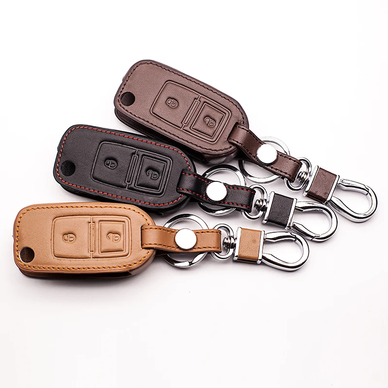 High Quality Top Layer Leather Key Cover Case For VW Amarok Polo Golf MK4 MK5 Bora Jetta for Skoda Seat Altea Alhambra 2 Buttons