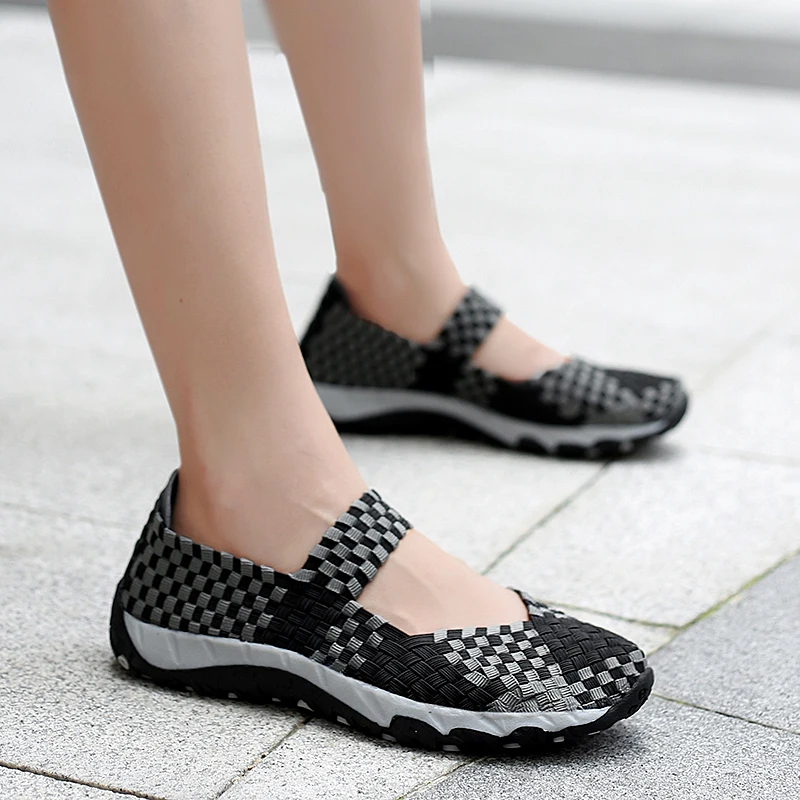 Womens Shoes Summer Flats Sneakers Breathable Woven Shoes Female Loafers Casual Footwear Outside Women Tenis Comfort Big Size 42