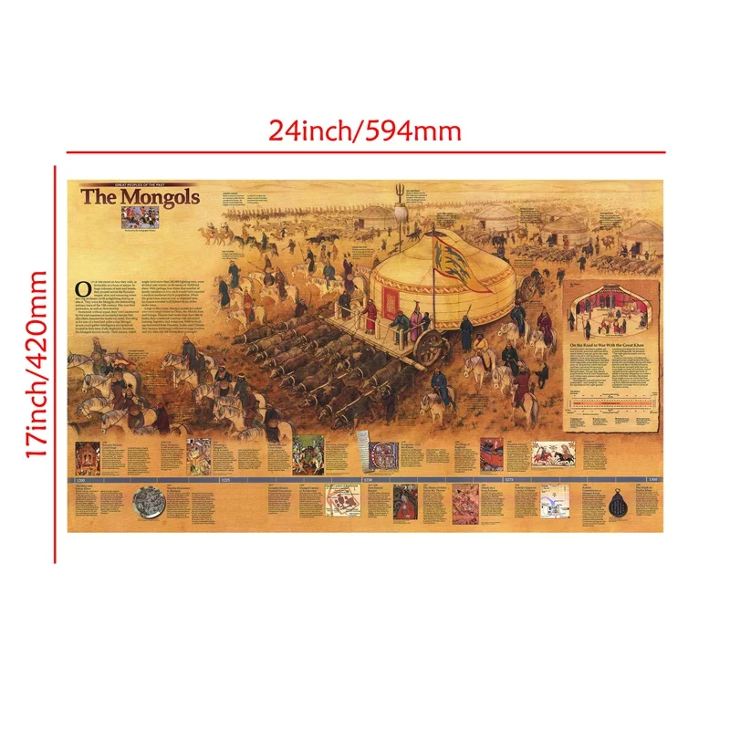 Peinture en aérosol sur la carte murale des mongolie, Fine toile en vinyle, édition 1996, taille A2, pour artisanat de décoration intérieure