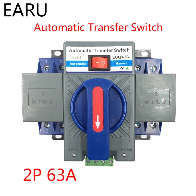 

2P 63A 230V MCB Type Dual Power Automatic Transfer Switch ATS ATSE For Generator Photovoltaic PV System Battery CE Certificated