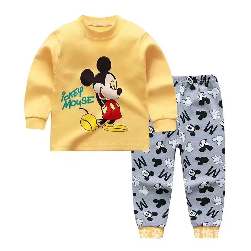 Conjunto de ropa de Mickey amarillo para bebé, ropa de marca para recién nacido, Tops de manga larga y pantalones, traje para niños, ropa interior para bebés, 2 piezas
