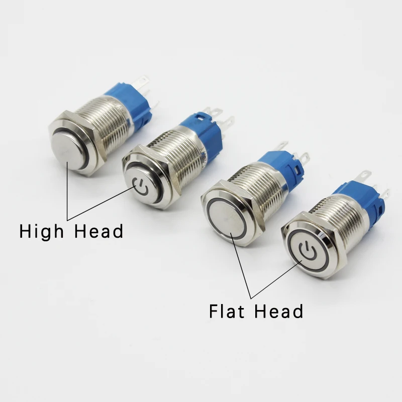 16mm Metal Push Button Switch LED Light 12V 24V 36V 48V 110V 220V Momentary Latching Type Power Start Stop