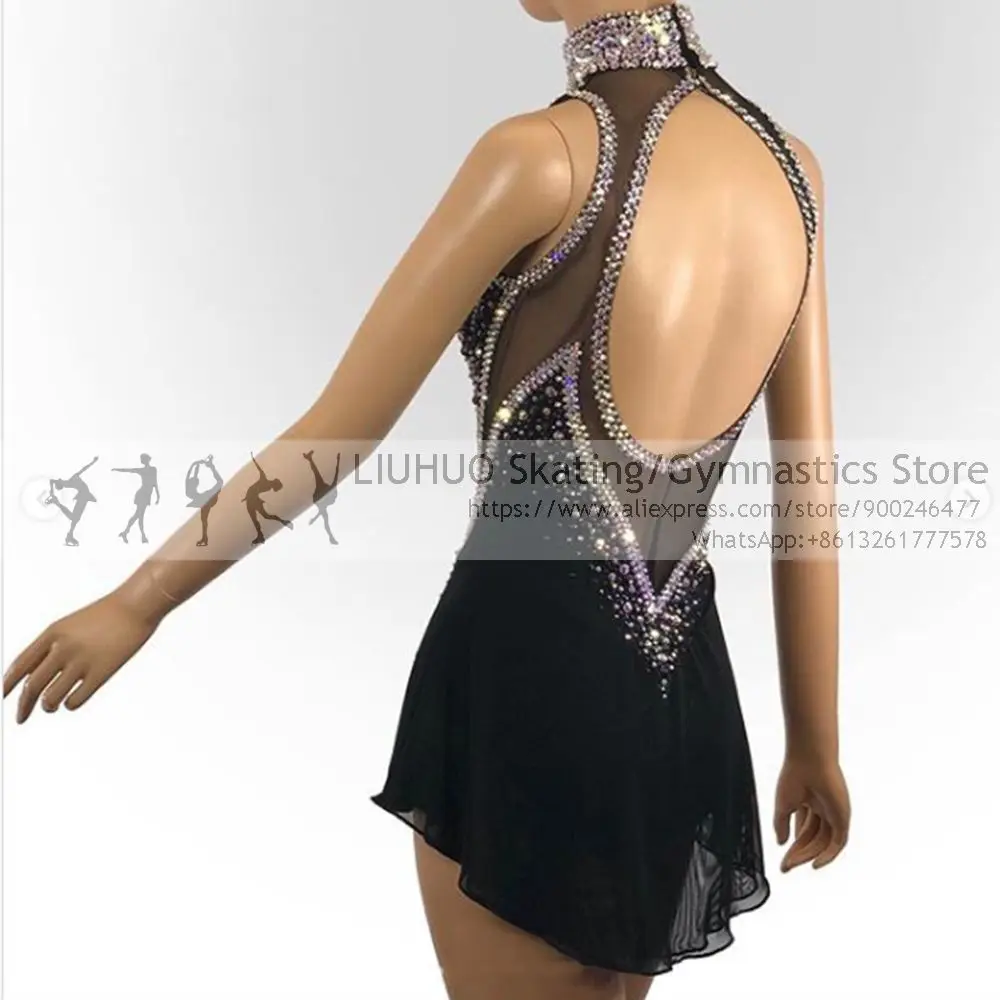 Ice skating costumes dress Girls Black jelews RG Kids Figure skate dance skirts for Competition