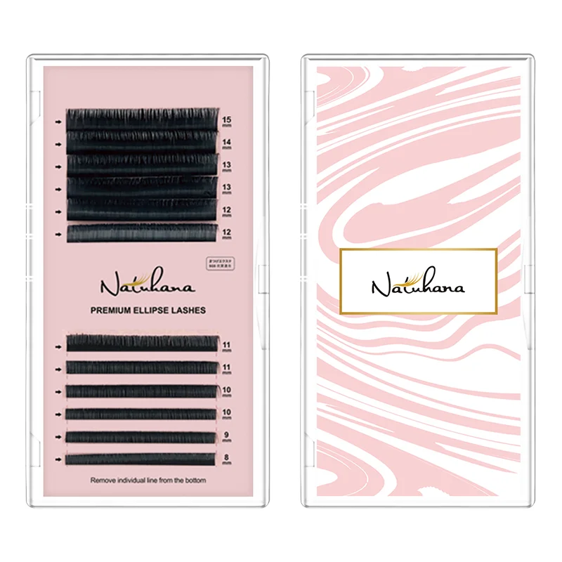 NATUHANA 8~15 Mix Ellipse Flat Eyelashes Extensions Matte Faux Mink Lashes Individual Split Tips Ellipse Shaped Makeup Tools