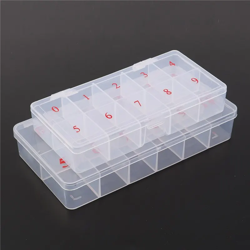 10/11 Fake Nail Art Tips Case Acrylic Plastic Cells False Box Storage Case Natural Translucent Nail Tool