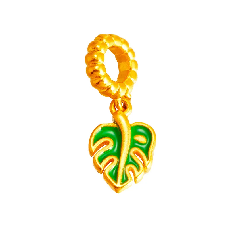 OMHXFC Jewelry Wholesale PN396 European Fashion Fine Woman Girl Party Birthday Wedding Gift Green Leaf 24KT Gold Pendant Charm