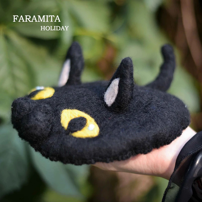 

Faramita Holiday Decorative Hair Clip Women Kids Girls Hair Accessories 100% Wool Black Cat Handmade Headwear Cute Fashion Hats