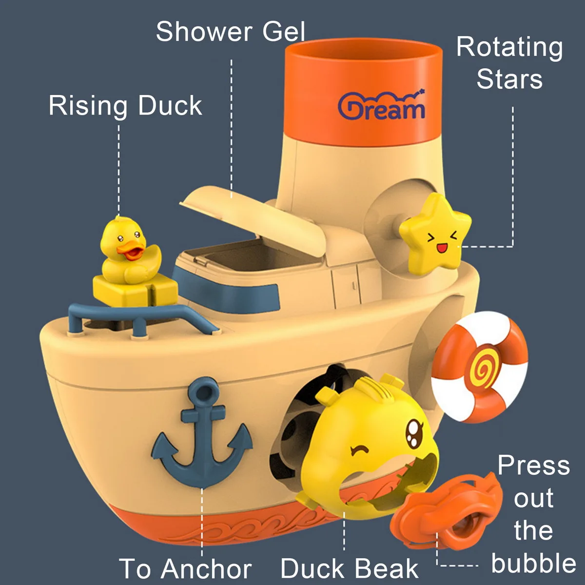 Bateau de canard de bain pour enfants, bulle de soleil, jouets de baignoire, aspiration standardisée, rotation et débit, douche d'été, cadeau de Noël pour bébé