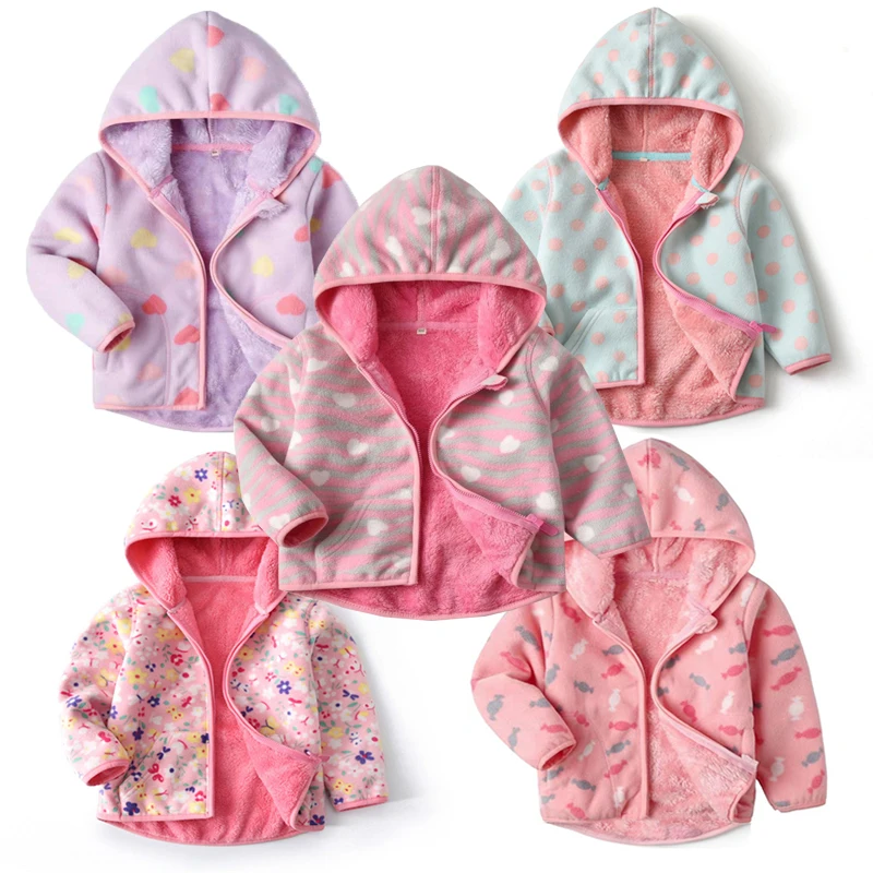 2-6T Blumen Alle Gedruckt Neue Mädchen Outwears Fleece für Winter Herbst Baby Jacken Mäntel Blumen Kinder Mädchen jacke – Detail 1
