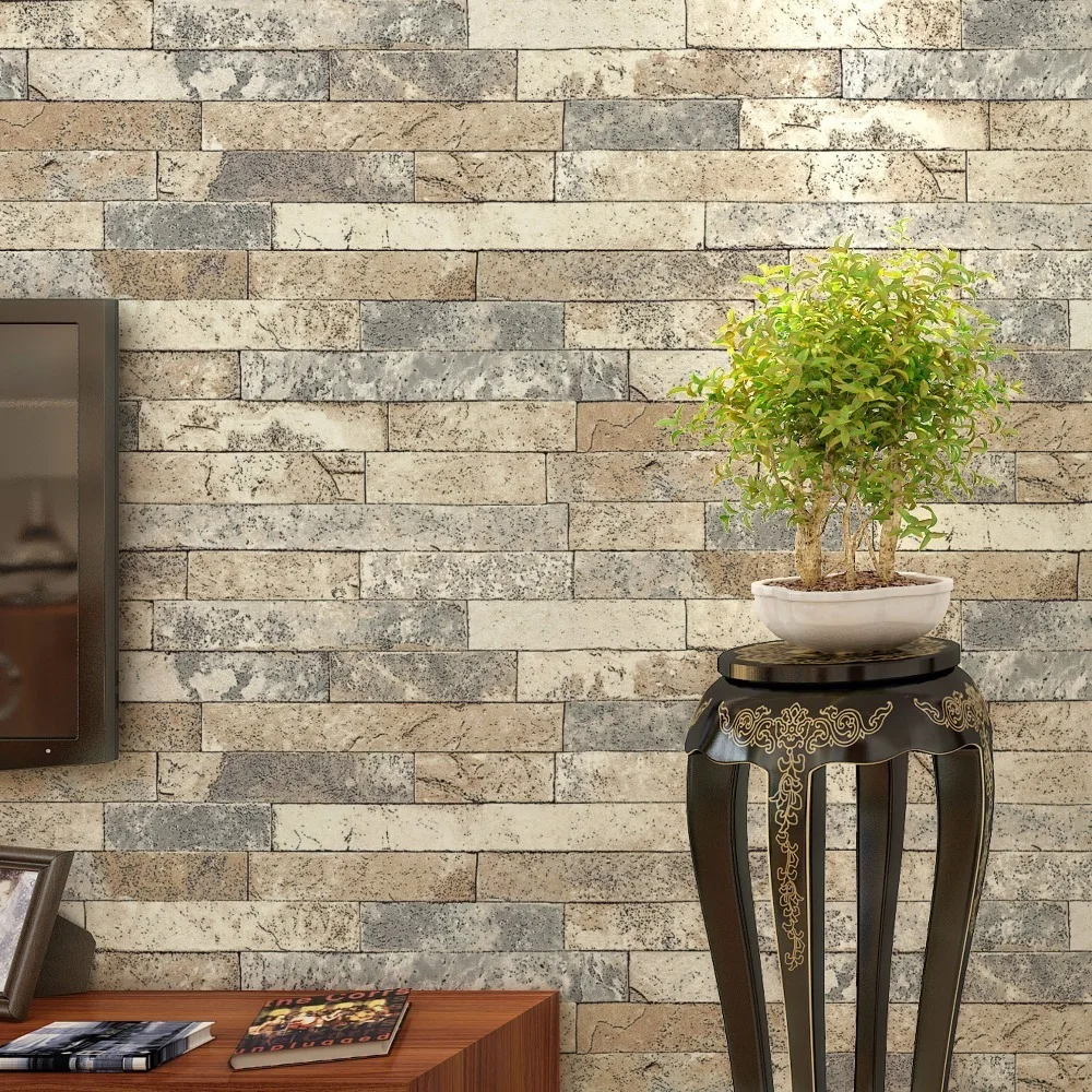 

Wall Brick Retro Wallpaper For Walls 3 D Living Room Kitchen Pvc Waterproof Thickened 3d Stereoscopic Stone Brick Wallpaper Roll