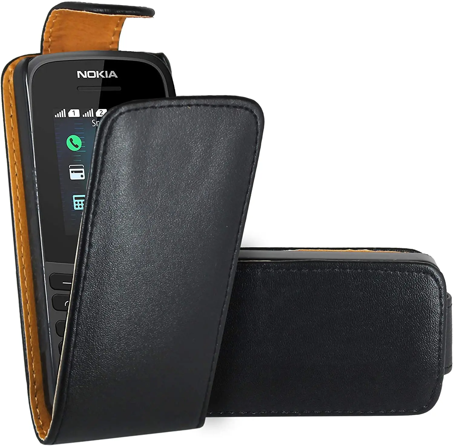 Black Flip Premium Leather Skin Bag Case Cover For Nokia 105 (2019)