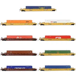 Evemodel C8759 Model Railway HO Scale 1:87 53ft Well Car with 53' Shipping Container Cargo Box Lot