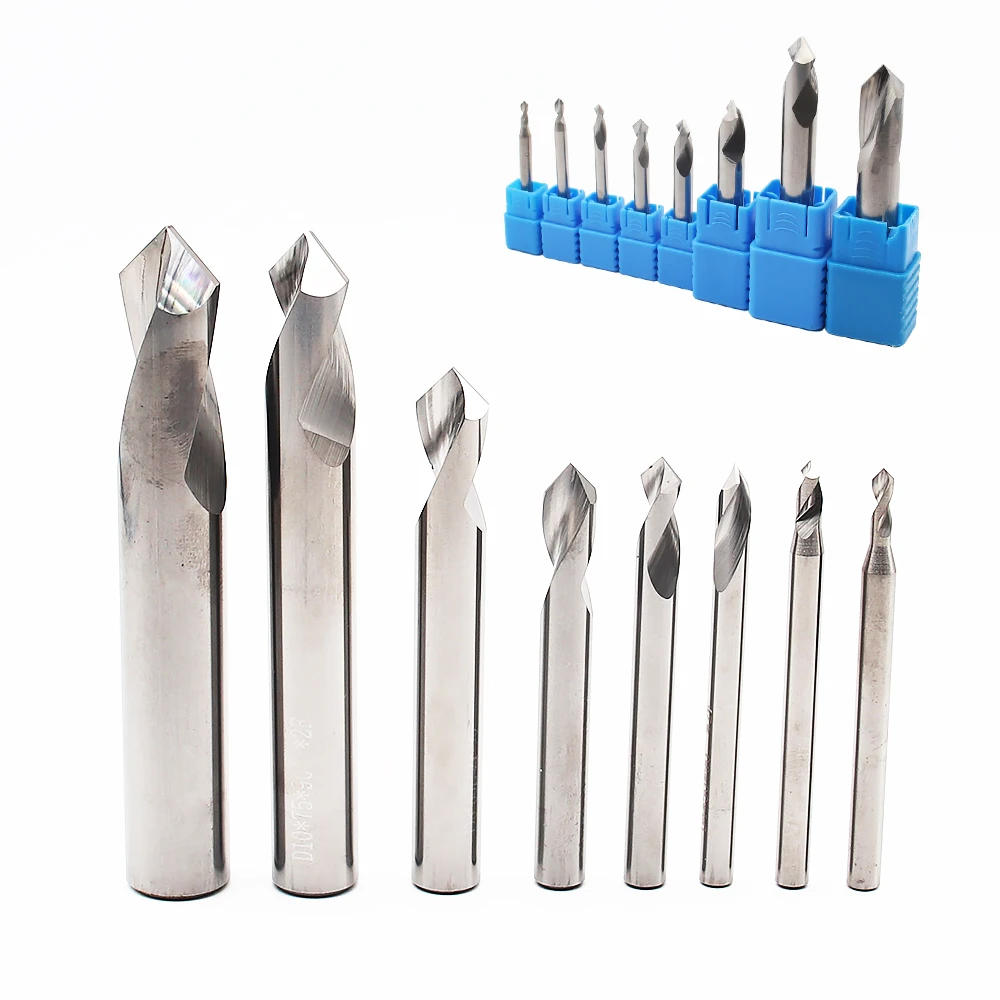 HRC55-Fresa de extremo de carburo sólido de 90 grados, 2 ranuras, cortador de chaflán, taladro central para aluminio y acero CNC