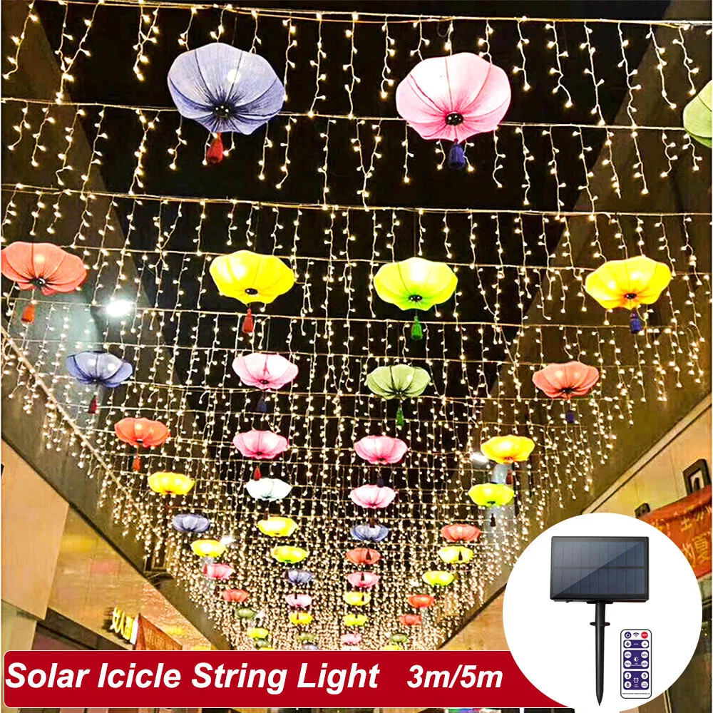 

Solar Panel LED String Light Outdoor 3m/5m Fairy Icicle Curtain Light 3.7V/1200mAh IP65 Decorate Holiday Bedroom Garden Light