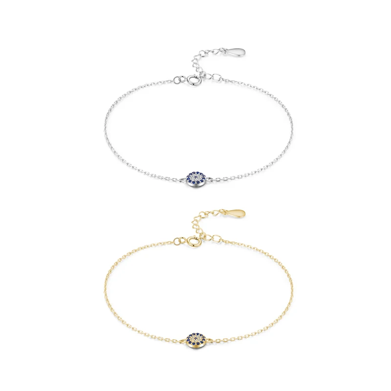 Modian okrągłe oczy łańcuch bransoletka 100% prawdziwe 925 Sterling Silver niebieski kryształ Link bransoletki dla kobiet moda akcesoria dla dziewczyny — zdjęcie 2