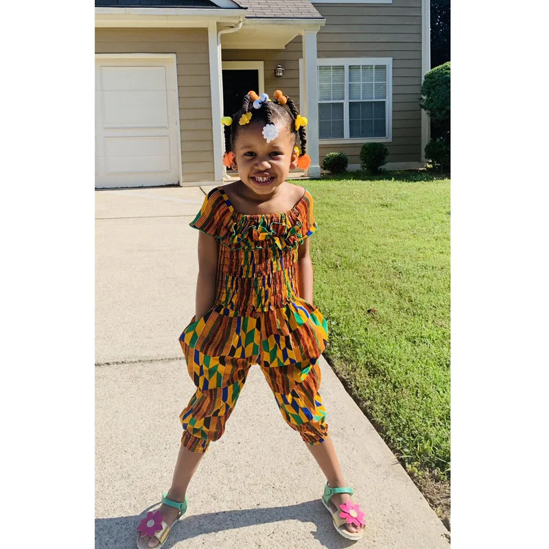 Summer Kids News African Clothes Baby Girl Top Pants Suit Dashiki Print African Dresses for Girl Costume Clothing