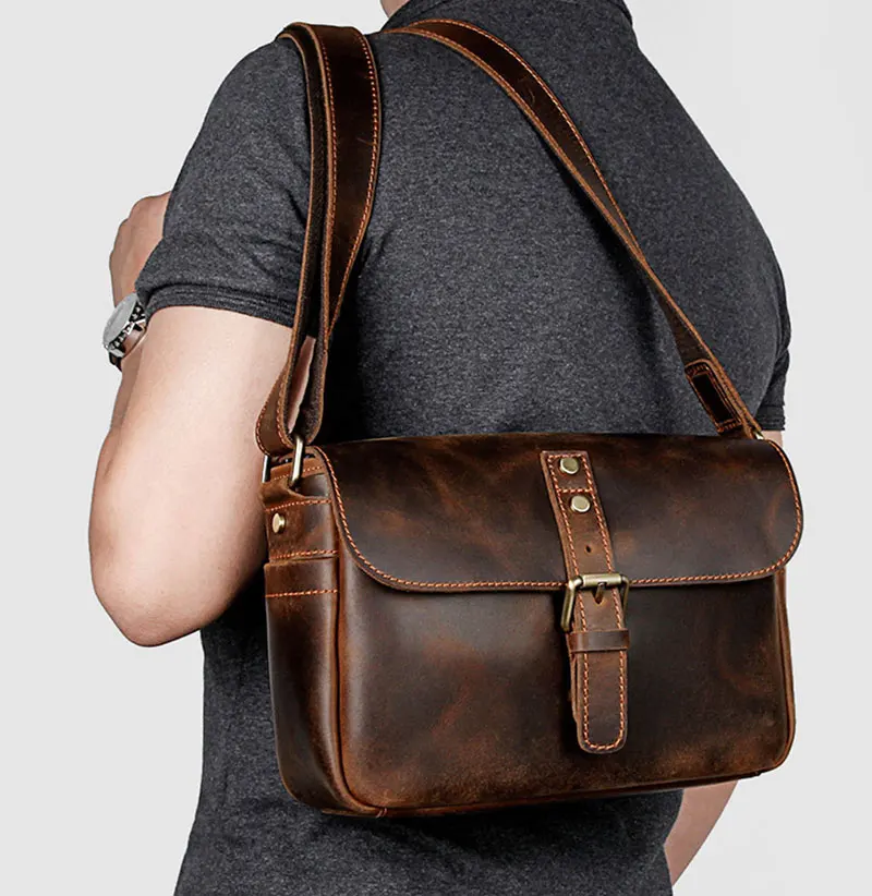 Cowhide Men Bag Vintage Leather Shoulder Bag Crossbody Bag For Man Male Leather Messenger Bag School Bag For Boy Male Causal Bag