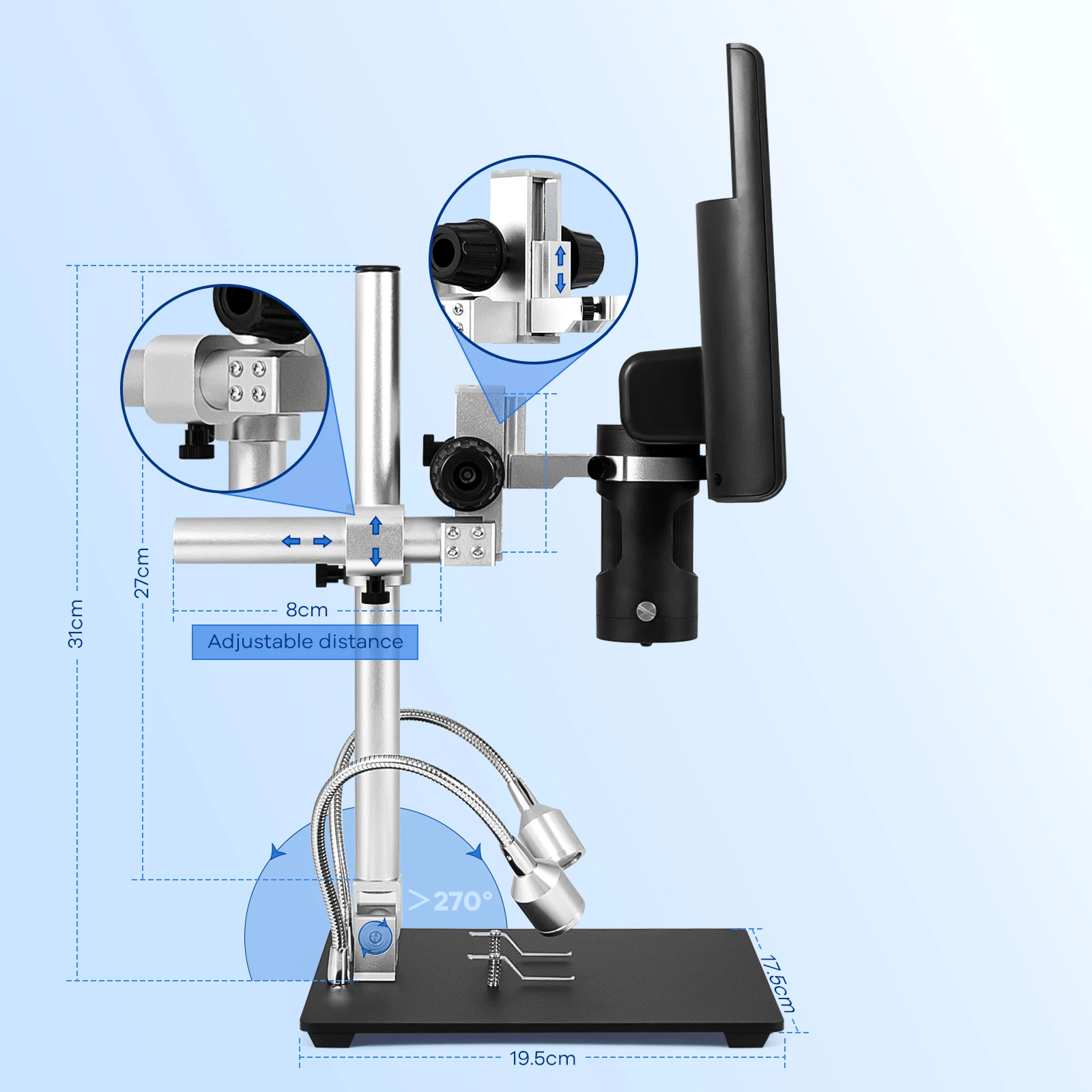 Andonstar-microscopio Digital AD249M con 3 lentes, pantalla LCD ajustable de 10 pulgadas para soldar, microscopio electrónico de vídeo de 1080P