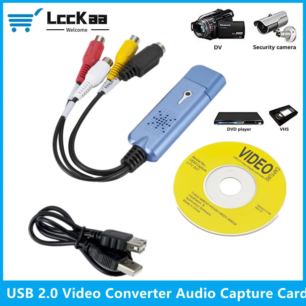 VHS to Digital Converter USB 2.0 to AV Video Converter Audio Capture Card  VHS VCR TV to Digital Converter Support Win 7/8/10