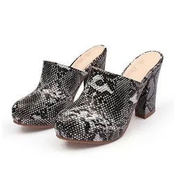 New Winter Warm Fur Slides Women Outdoor High Heels Slippers Female Soft Leather Flip Flop Closed Toe Shoes Sexy Spring Pumps