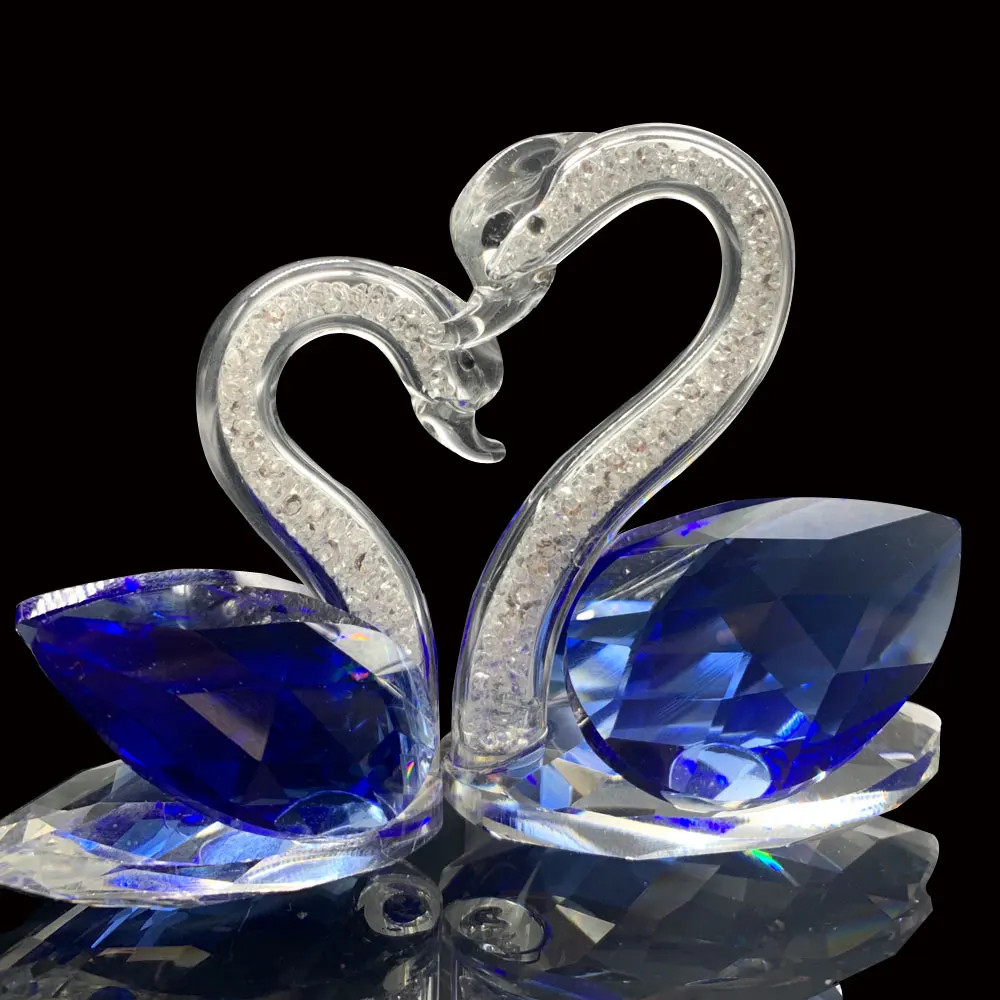 6 Colors Swan Crystal Glass Figurine Collection Diamond Swan Animal Paperweight Table Ornament Decor Kids Birthday Gifts