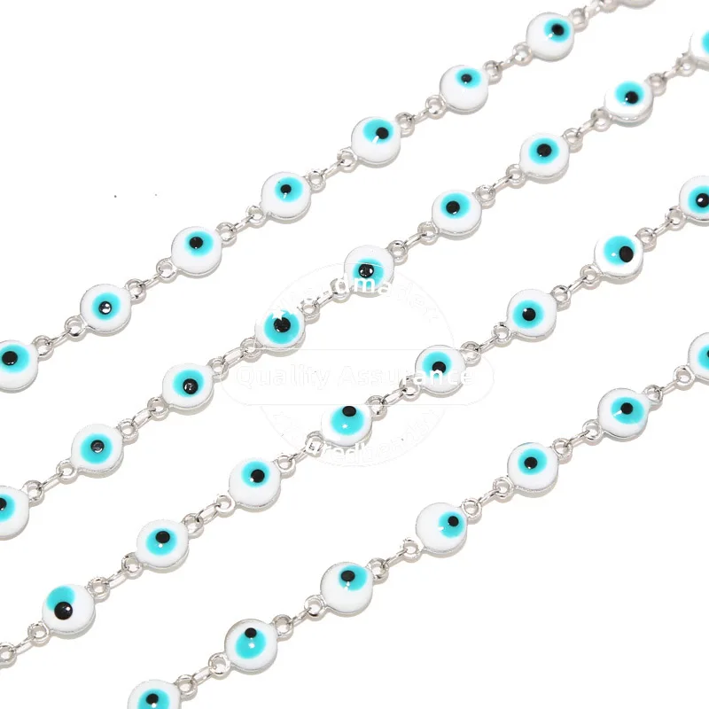 1 Meter lange türkische Augenketten aus Edelstahl, 6 mm, weiß, blaue Augenperlenkette für die DIY-Schmuckherstellung – Detail 2