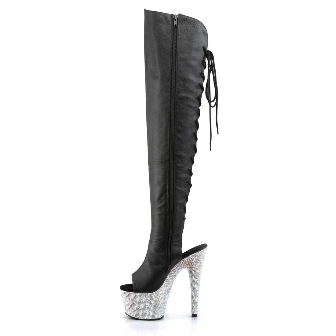 15cm heels with shiny diamond soles, zipper openings, over-the-knee boots, peep-toe sexy model pole dancing performance boots